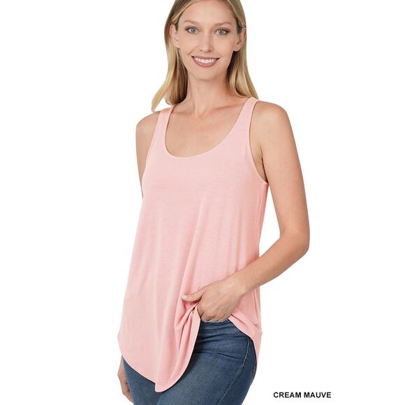 3X Cream Mauve Scoop Neck Round Hem Tank Top Zenana Plus size comfy cool - Picture 2 of 13